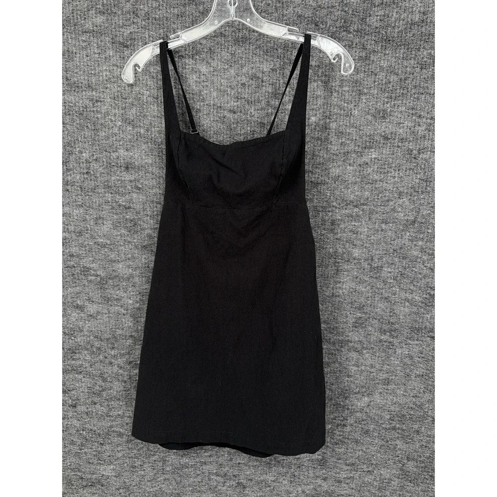 Free People Dress Womens Small Black Mini Square Neck Strappy Cotton Sundress